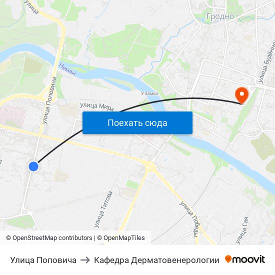 Улица Поповича to Кафедра Дерматовенерологии map