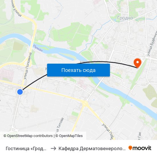 Гостиница «Гродно» to Кафедра Дерматовенерологии map