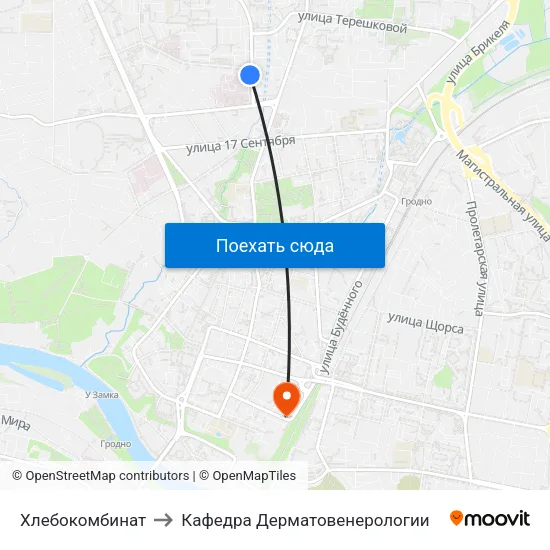 Хлебокомбинат to Кафедра Дерматовенерологии map
