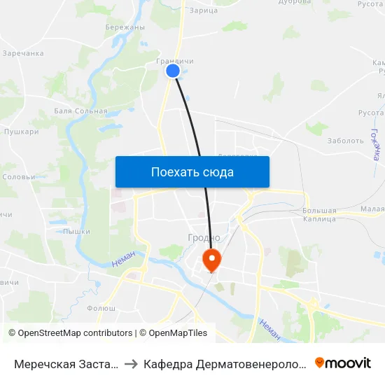Меречская Застава to Кафедра Дерматовенерологии map