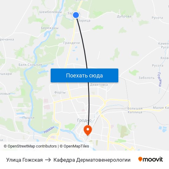 Улица Гожская to Кафедра Дерматовенерологии map