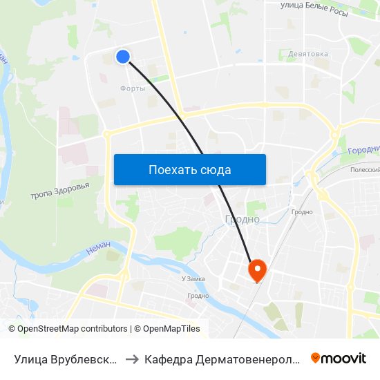 Улица Врублевского to Кафедра Дерматовенерологии map