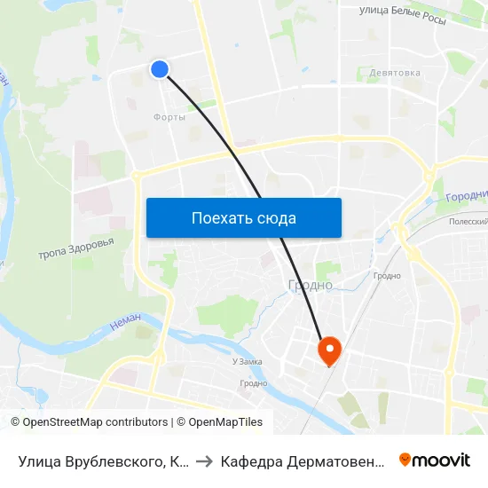 Улица Врублевского, Конечная to Кафедра Дерматовенерологии map