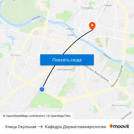 Улица Окульная to Кафедра Дерматовенерологии map