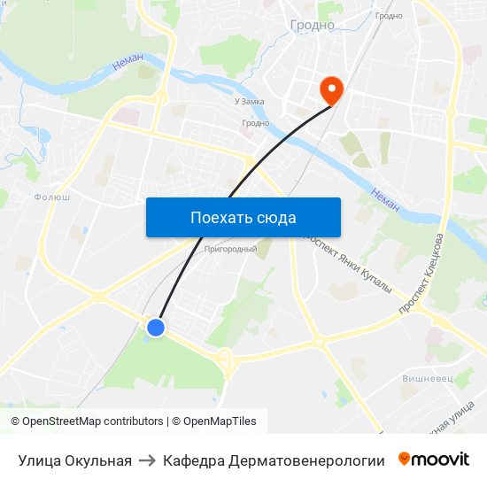 Улица Окульная to Кафедра Дерматовенерологии map