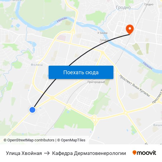 Улица Хвойная to Кафедра Дерматовенерологии map