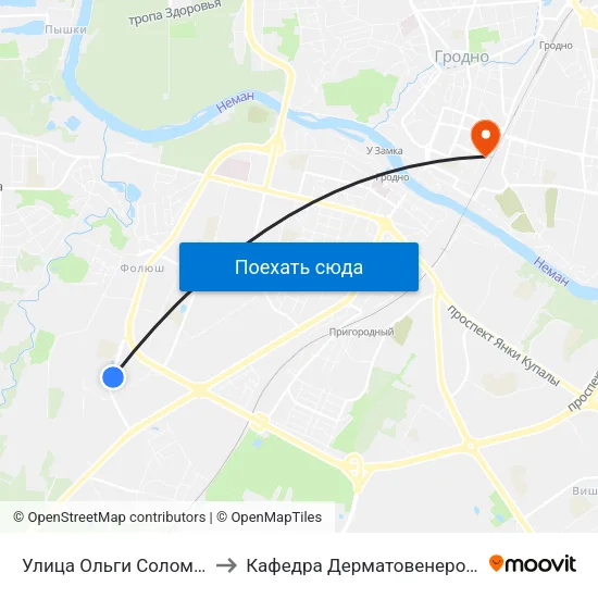 Улица Ольги Соломовой to Кафедра Дерматовенерологии map