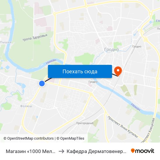 Магазин «1000 Мелочей» to Кафедра Дерматовенерологии map
