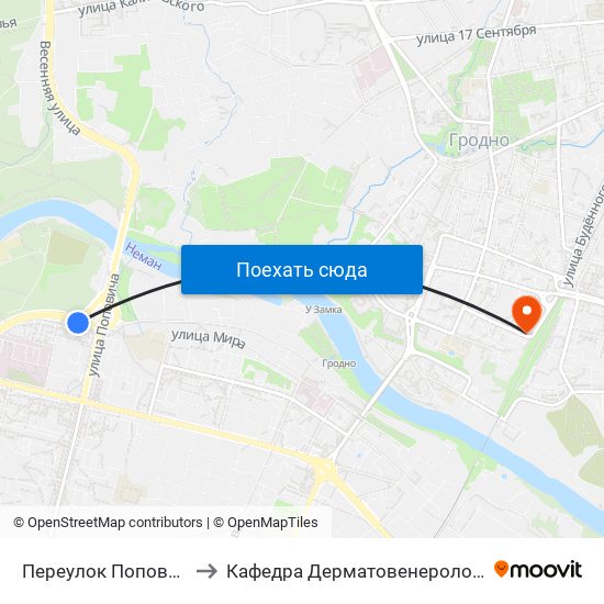 Переулок Поповича to Кафедра Дерматовенерологии map