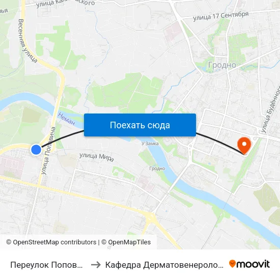 Переулок Поповича to Кафедра Дерматовенерологии map