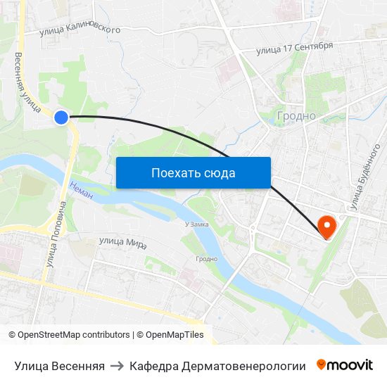 Улица Весенняя to Кафедра Дерматовенерологии map