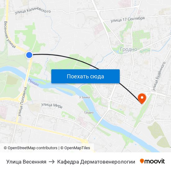 Улица Весенняя to Кафедра Дерматовенерологии map