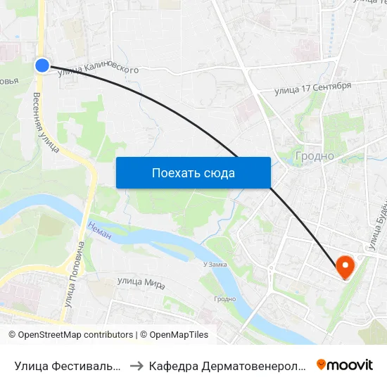 Улица Фестивальная to Кафедра Дерматовенерологии map