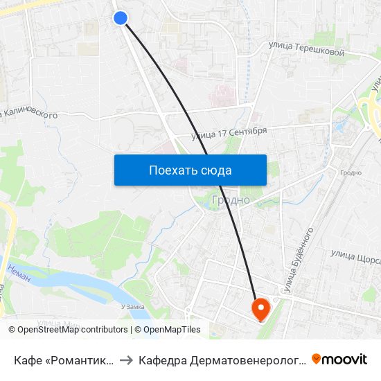 Кафе «Романтика» to Кафедра Дерматовенерологии map