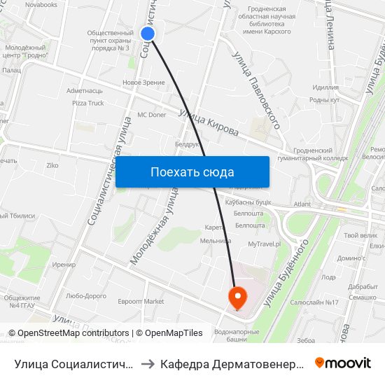 Улица Социалистическая to Кафедра Дерматовенерологии map