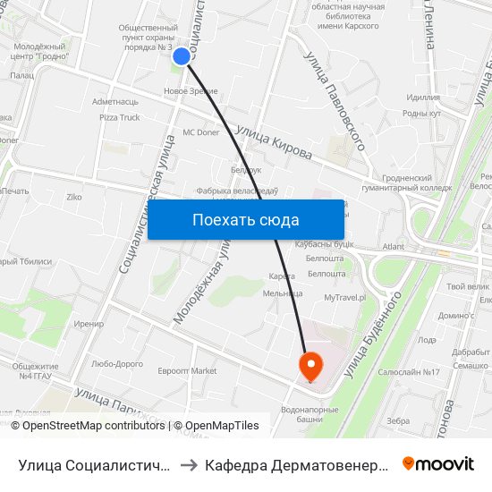 Улица Социалистическая to Кафедра Дерматовенерологии map