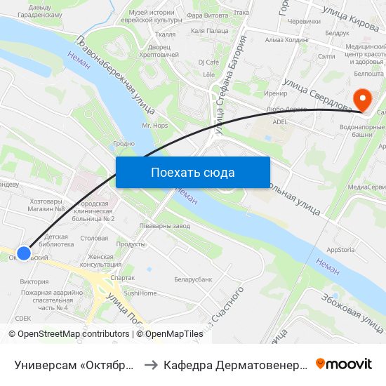 Универсам «Октябрьский» to Кафедра Дерматовенерологии map