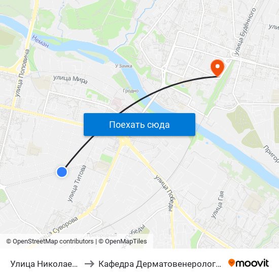 Улица Николаева to Кафедра Дерматовенерологии map