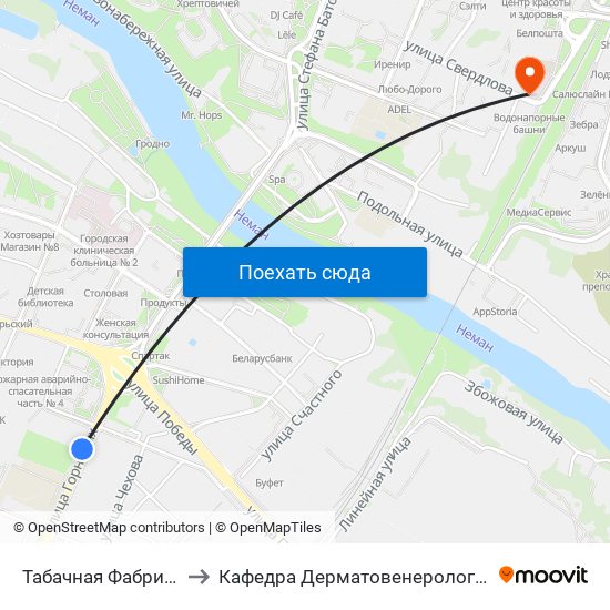 Табачная Фабрика to Кафедра Дерматовенерологии map