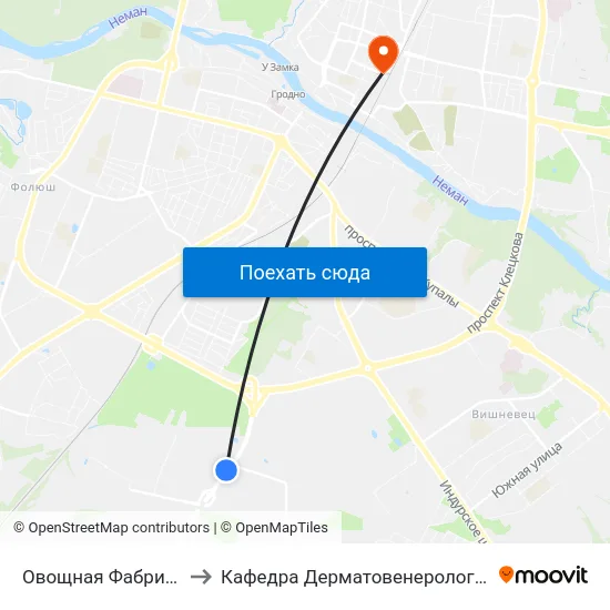 Овощная Фабрика to Кафедра Дерматовенерологии map