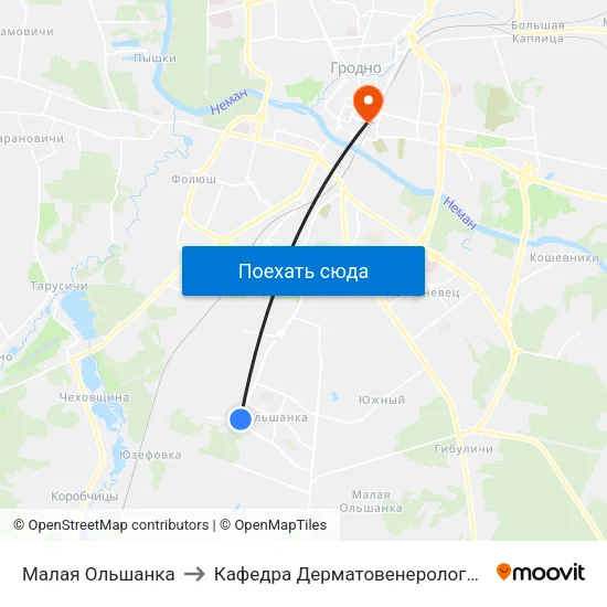 Малая Ольшанка to Кафедра Дерматовенерологии map