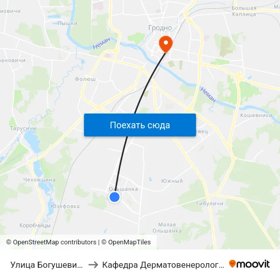 Улица Богушевича to Кафедра Дерматовенерологии map
