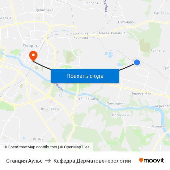 Станция Аульс to Кафедра Дерматовенерологии map