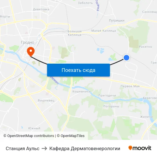 Станция Аульс to Кафедра Дерматовенерологии map