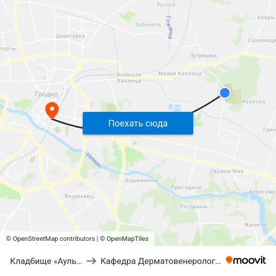Кладбище «Аульс» to Кафедра Дерматовенерологии map