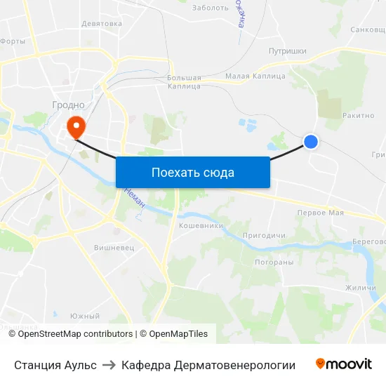 Станция Аульс to Кафедра Дерматовенерологии map