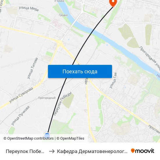 Переулок Победы to Кафедра Дерматовенерологии map