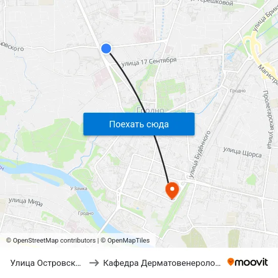 Улица Островского to Кафедра Дерматовенерологии map