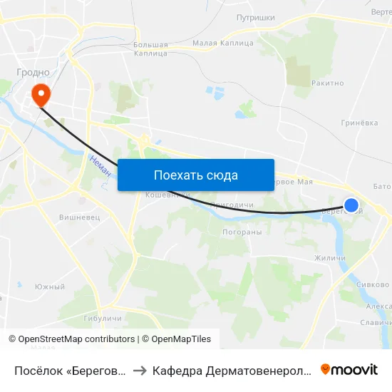Посёлок «Береговой» to Кафедра Дерматовенерологии map