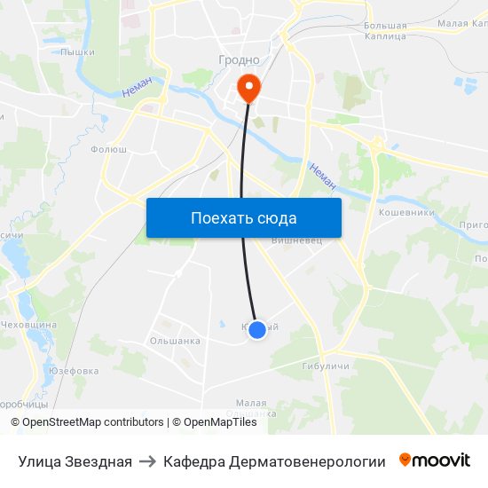 Улица Звездная to Кафедра Дерматовенерологии map