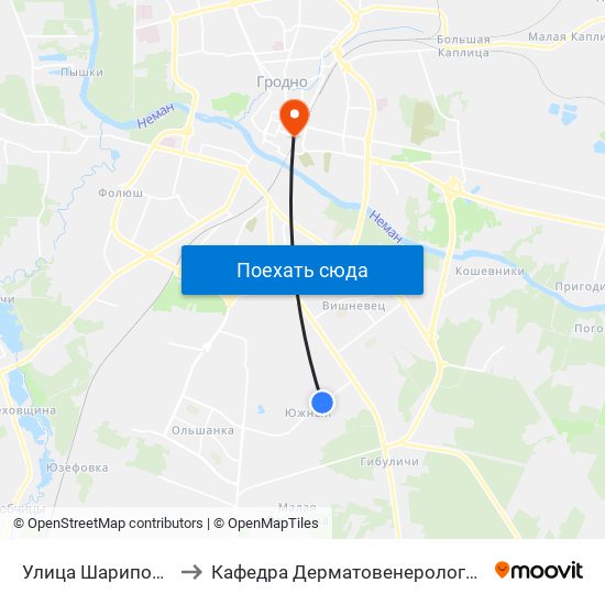 Улица Шарипова to Кафедра Дерматовенерологии map