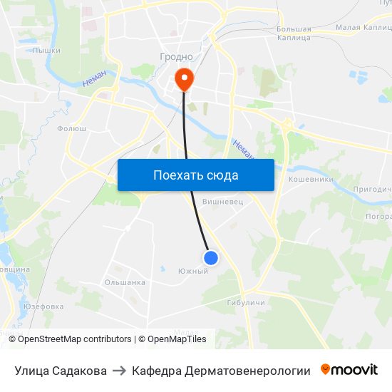 Улица Садакова to Кафедра Дерматовенерологии map