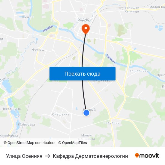 Улица Осенняя to Кафедра Дерматовенерологии map