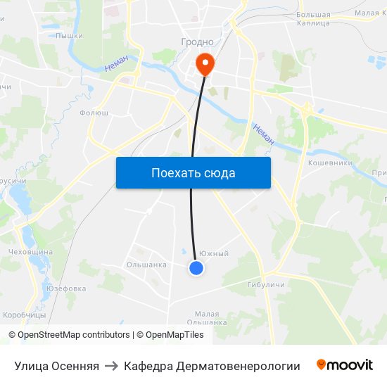 Улица Осенняя to Кафедра Дерматовенерологии map