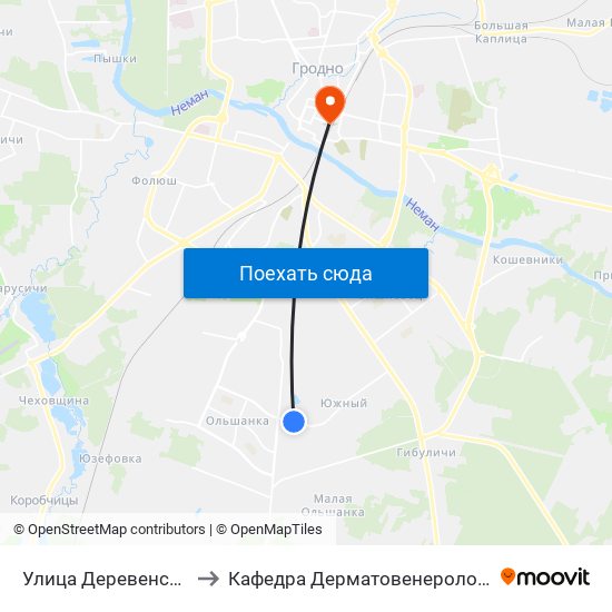 Улица Деревенская to Кафедра Дерматовенерологии map