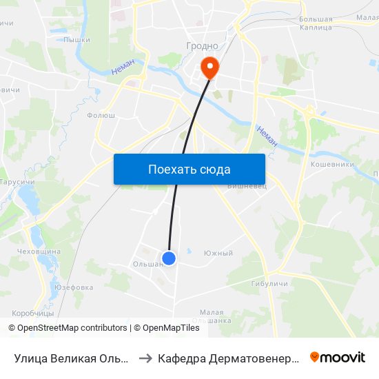 Улица Великая Ольшанка to Кафедра Дерматовенерологии map