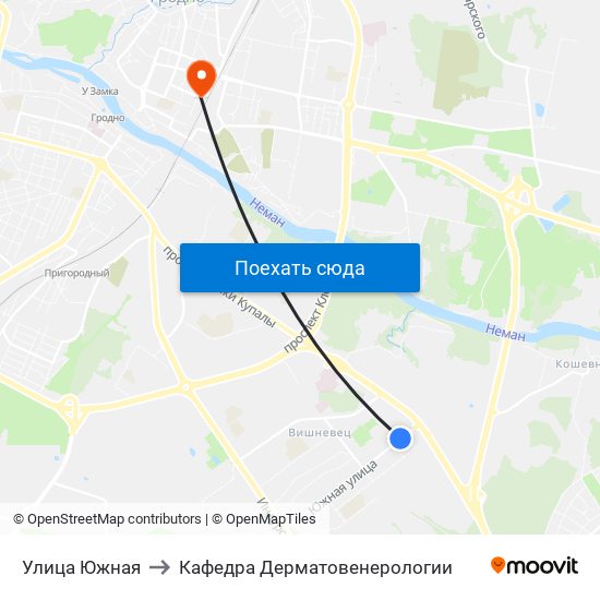 Улица Южная to Кафедра Дерматовенерологии map