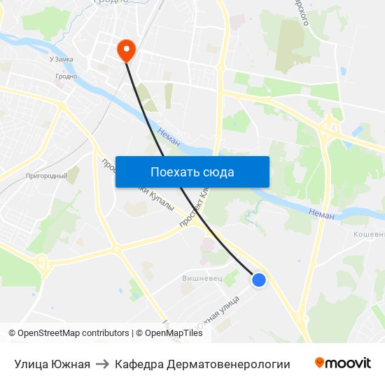 Улица Южная to Кафедра Дерматовенерологии map