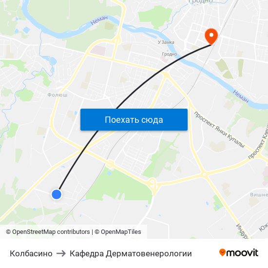 Колбасино to Кафедра Дерматовенерологии map
