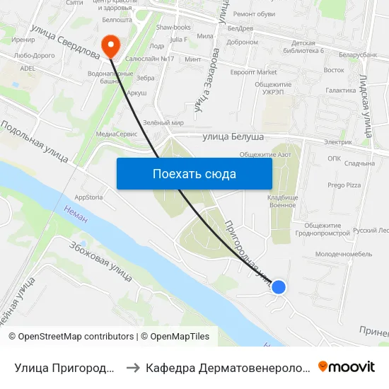 Улица Пригородная to Кафедра Дерматовенерологии map