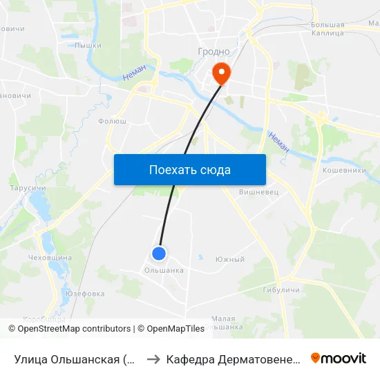 Улица Ольшанская (Кольцо) to Кафедра Дерматовенерологии map
