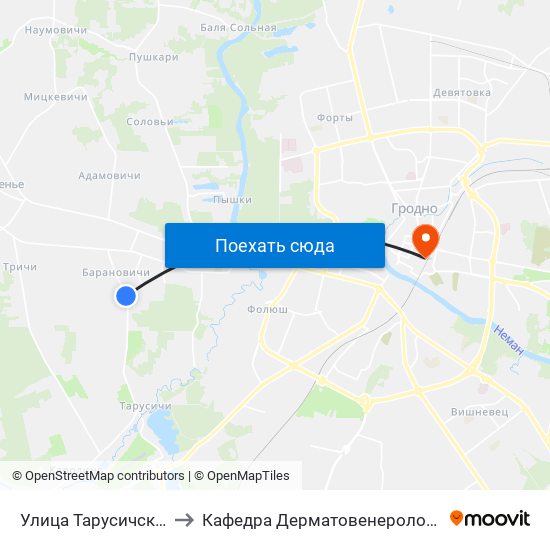 Улица Тарусичская to Кафедра Дерматовенерологии map