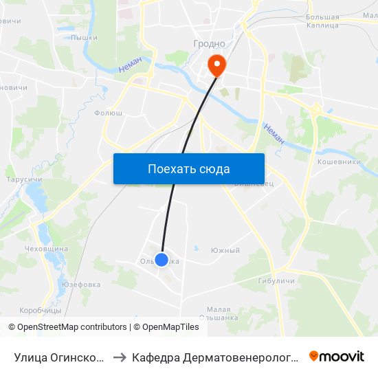 Улица Огинского to Кафедра Дерматовенерологии map