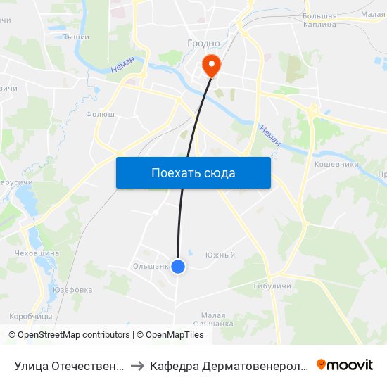 Улица Отечественная to Кафедра Дерматовенерологии map