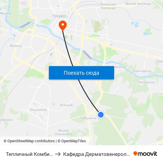 Тепличный Комбинат to Кафедра Дерматовенерологии map