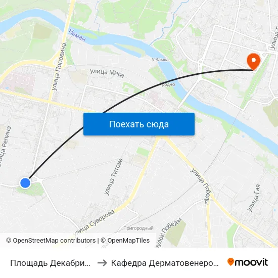 Площадь Декабристов to Кафедра Дерматовенерологии map